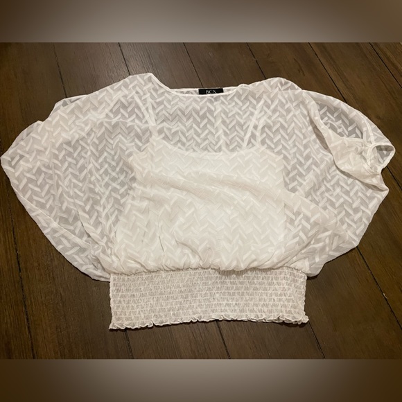 BCX blouse white sheer tank top fitted cold shoulder geometric cutout layer XS - Picture 1 of 3